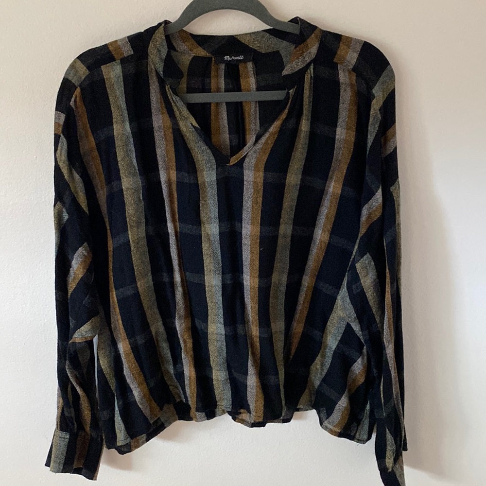 Madewell Plaid Blouse in Black, Brown, and Cream